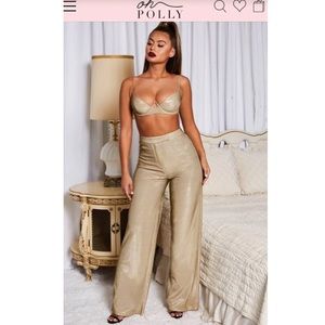 Oh poly Golden flared trousers size UK 10 …